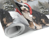 Papier Cadeau Bernedoodle Chien dans Noël de neige (Coin rond)
