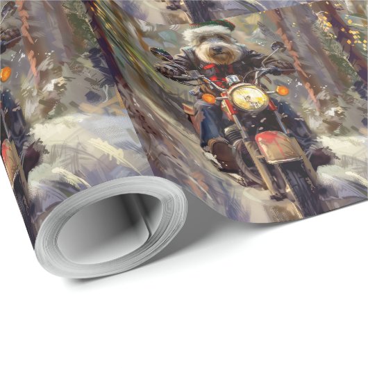 Papier Cadeau Bernedoodle Chien équitation Moto Noël (Coin rond)