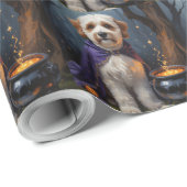 Papier Cadeau Bernedoodle Chien Whimsical Halloween Peinture (Coin rond)