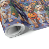 Papier Cadeau Bernedoodle Dogs Trick or Treating in Halloween Co (Coin rond)