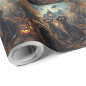 Papier Cadeau Bernedoodle Halloween nuit chien délice (Coin rond)