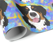 Papier Cadeau Bernese Mountain Dog Anniversaire (Coin rond)