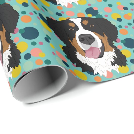 Papier Cadeau Bernese Mountain Dog Anniversaire (Coin rond)