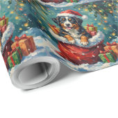Papier Cadeau Bernese Mountain Dog Christmas Santa Bag Adventure (Coin rond)