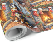 Papier Cadeau Bernese Mountain Fireplace with Christmas Lights (Coin rond)