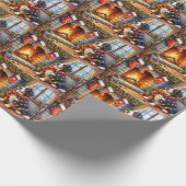 Papier Cadeau Bernese Mountain Fireplace with Christmas Lights (Coin)