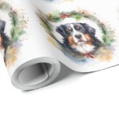 Papier Cadeau Bernois Mountain Festive Wreath Pup (Coin rond)