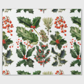 Papier Cadeau Berries de Noël Holly Feuilles. Berries de Noël (Plat)