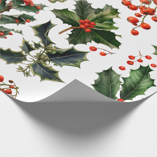 Papier Cadeau Berries de Noël Holly Feuilles. Berries de Noël (Coin)