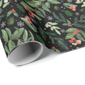 Papier Cadeau Berries de Noël mistletoe et saint (Coin rond)