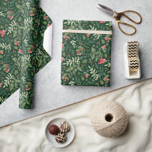 Papier Cadeau Berries de Noël mistletoe et saint (Artisanat)