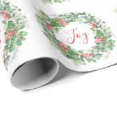 Papier Cadeau Berries d'hiver et verdure Joie Noël (Coin rond)