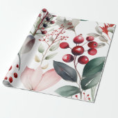 Papier Cadeau Berries d'hiver Verdure Aquarelle vacances (Déroulé)