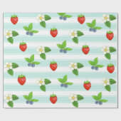 Papier Cadeau Berries Fraises Blueberry Turquoise Classic Stripe (Plat)