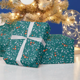 Papier Cadeau Berries rouges de Noël motif moderne élégant turqu