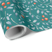 Papier Cadeau Berries rouges de Noël motif moderne élégant turqu (Coin rond)