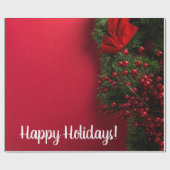 Papier Cadeau Berries rouges et mélètte, Noël (Plat)