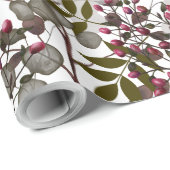 Papier Cadeau Berries rouges Feuilles verts Fleurs blanches (Coin rond)
