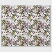 Papier Cadeau Berries rouges Feuilles verts Fleurs blanches (Plat)