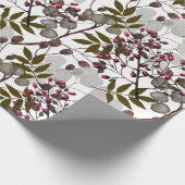 Papier Cadeau Berries rouges Feuilles verts Fleurs blanches (Coin)