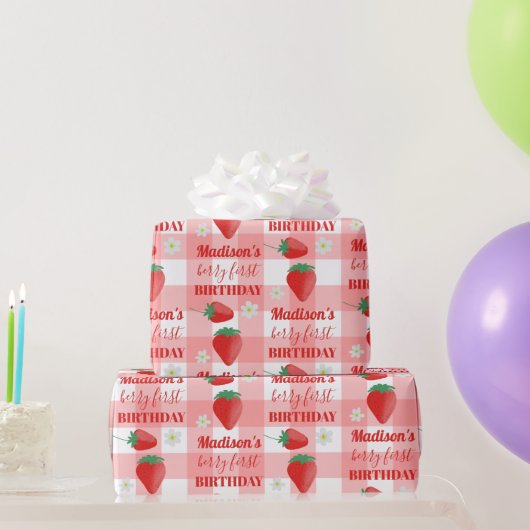 Papier Cadeau Berry First Birthday Strawberry First 1er Nom (Cadeaux de fête)