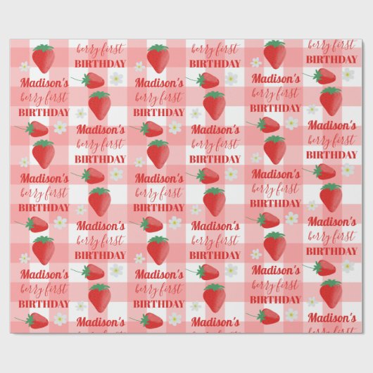Papier Cadeau Berry First Birthday Strawberry First 1er Nom (Plat)