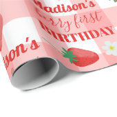 Papier Cadeau Berry First Birthday Strawberry First 1er Nom (Coin rond)