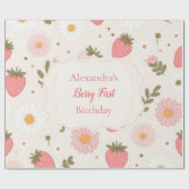 Papier Cadeau Berry First | Cute Fille aux fraises 1er anniversa (Plat)