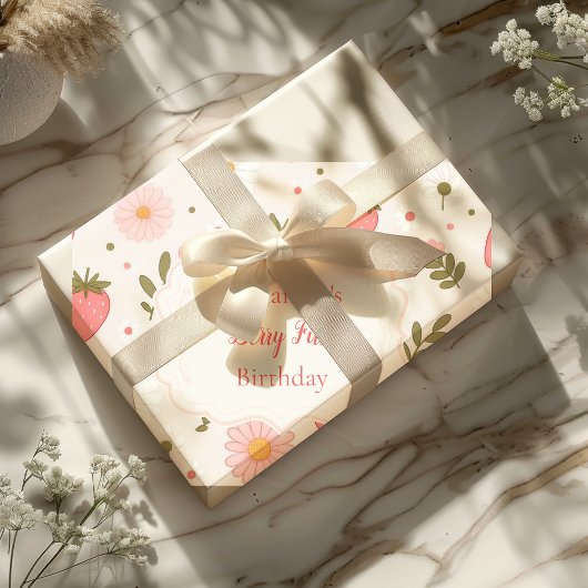 Papier Cadeau Berry First | Cute Fille aux fraises 1er anniversa