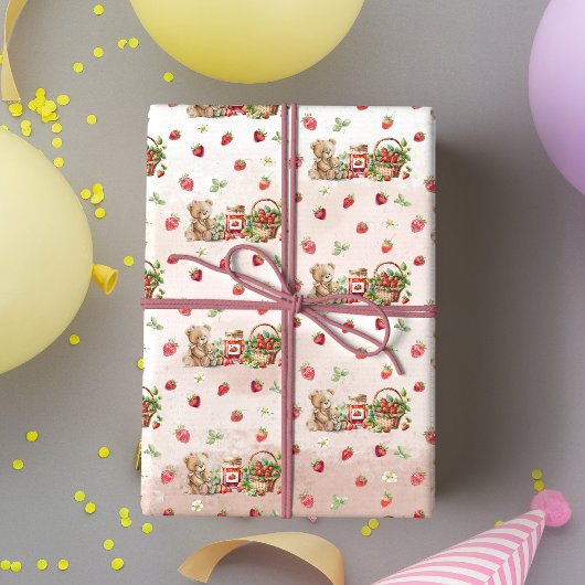 Papier Cadeau Berry First Strawberry et Bear Anniversaire