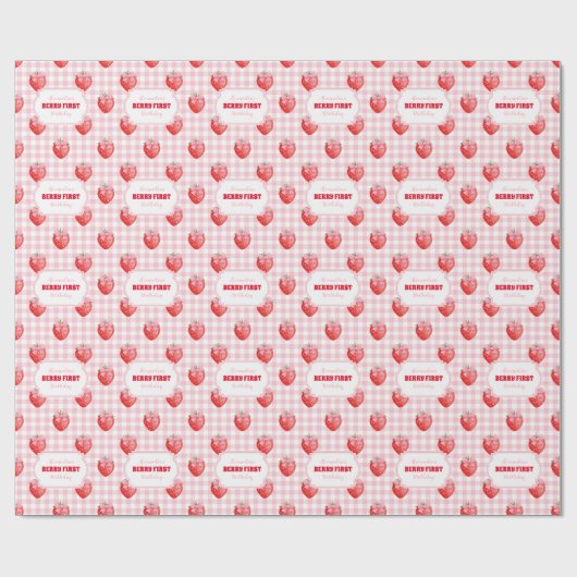 Papier Cadeau Berry fraise Boho doux 1er anniversaire (Plat)
