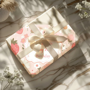 Papier Cadeau Berry fraise rouge 1er anniversaire fête