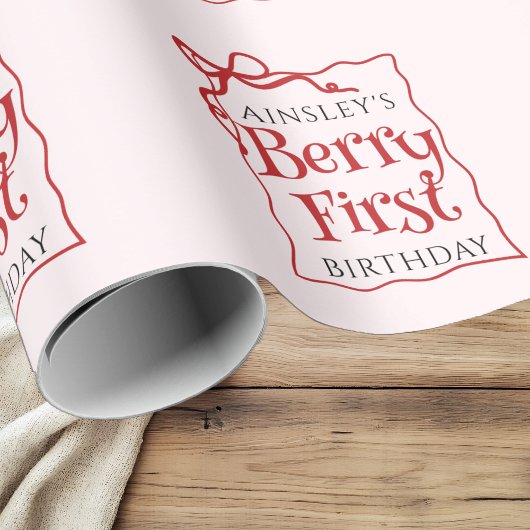 Papier Cadeau Berry personnalisé Première coquette rose Bow 1er