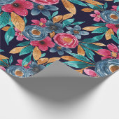 Papier Cadeau Berry Red Navy Mustard Watercolor Fleurs Art (Coin)