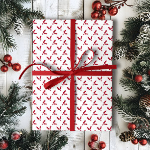 Papier Cadeau Berry rouge Holly minimaliste à Noël blanc