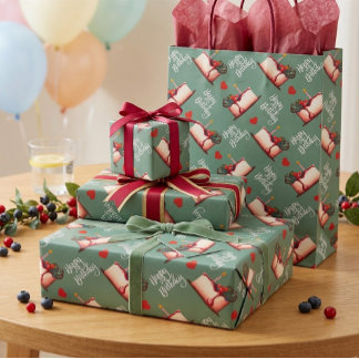 Papier Cadeau Berry Sweet Birthday Cake Pattern Wrapping Paper