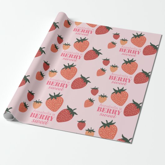 Papier Cadeau Berry Sweet Strawberry Nom personnalisé Rose (Déroulé)