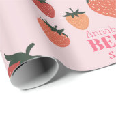Papier Cadeau Berry Sweet Strawberry Nom personnalisé Rose (Coin rond)