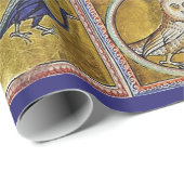 PAPIER CADEAU BESTIAIRE MÉDIÉVAL, ANIMAUX FANTASTIQUES, ROUGE D' (Coin rond)