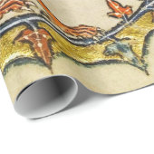 PAPIER CADEAU BESTIAIRE MÉDIÉVAL LARGE, UNICORN COMBATTRE LUNETT (Coin rond)