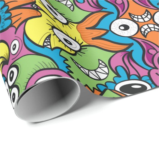 Papier Cadeau Bestioles souriantes impeccables dans un design mo (Coin rond)