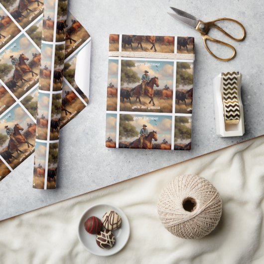 Papier Cadeau Bétail d'élevage de cowboys à cheval (Artisanat)