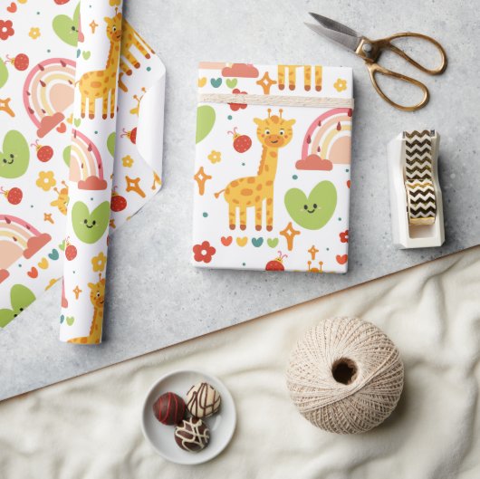 Papier Cadeau Bêtes drôles d'animaux et arc-en-ciel motif pour e (Artisanat)