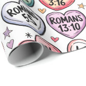 Papier Cadeau Bible Verse Coeurs mignons (Coin rond)