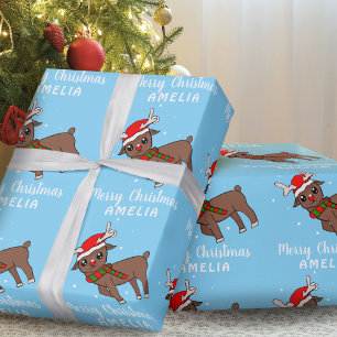 Papier Cadeau Biche Mignonne avec Chapeau de Père Noël Enfants