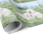 Papier Cadeau Bichon Frise Bleuets (Coin rond)