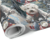 Papier Cadeau Bichon Frise Chien équitation Moto Noël (Coin rond)