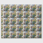 Papier Cadeau Bichon Frise Chien Fleurs de printemps Peinture (Plat)