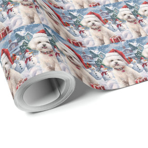 Papier Cadeau Bichon Frise Chien Hiver Merveilleux Noël Joie