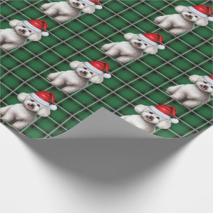 Papier Cadeau Bichon Frise et Green Holiday Plaid Noël